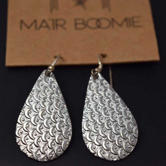 Matr Boomie Earring Teardrop Silvertone Textured New Handmade Artisan Boho - Picture 1 of 7